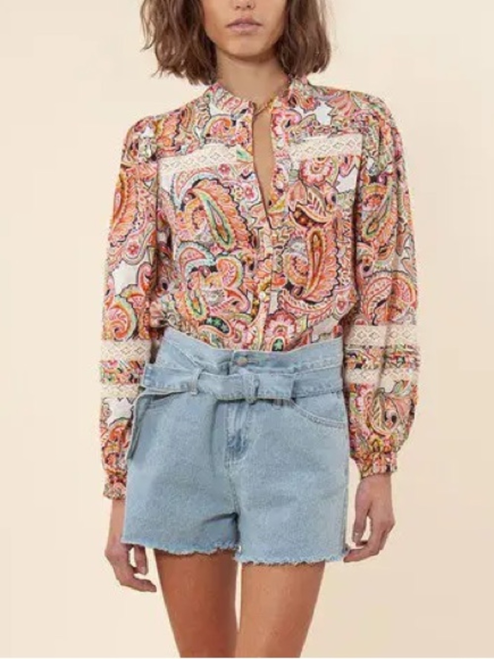 Hale Bob Paisley Linen Button-Up Blouse
